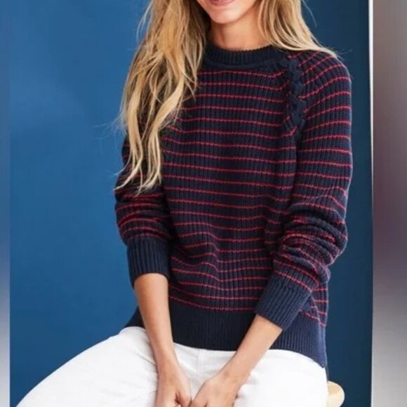 Vineyard Vines Break Stripe Lattice Crewneck Sweater Blue Pullover Wool Cotton S - Picture 6 of 16